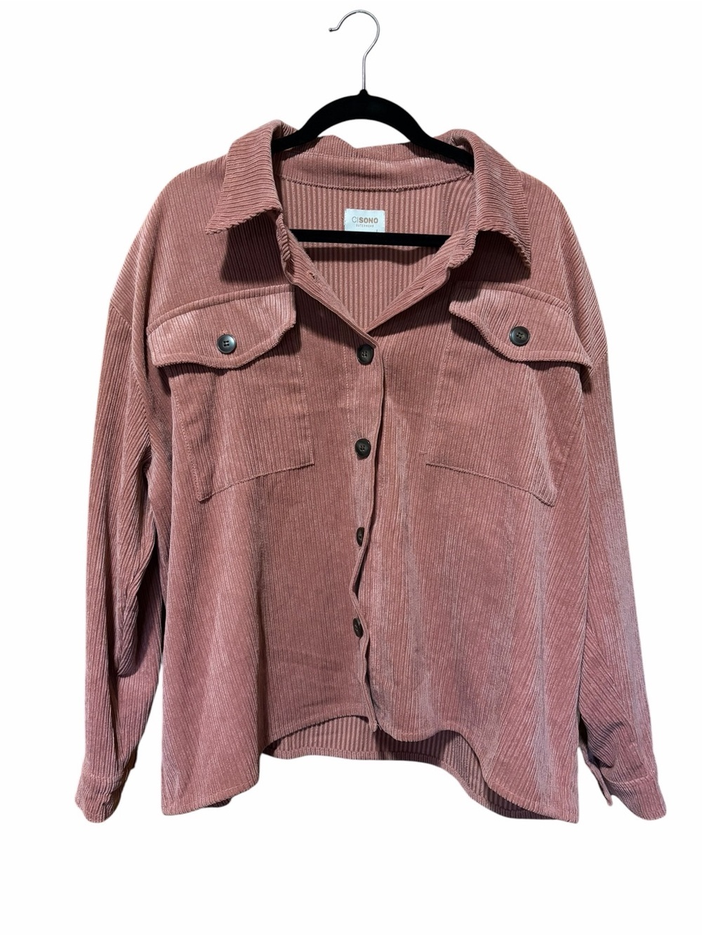 Ci Sono Corduroy Button-Front Shacket in Rose